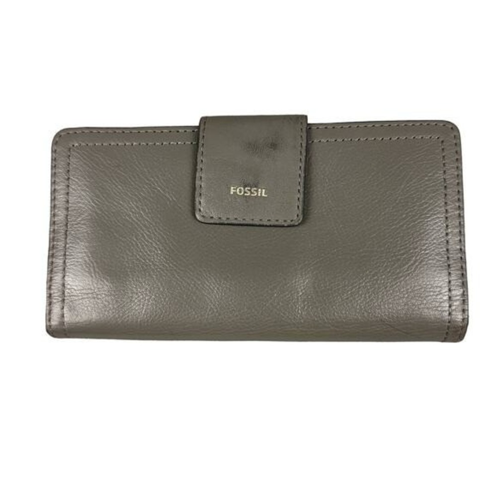 Fossil Logan Bifold Wallet Women OS Grey Good‎ Leather SL7830 Snap Clutch